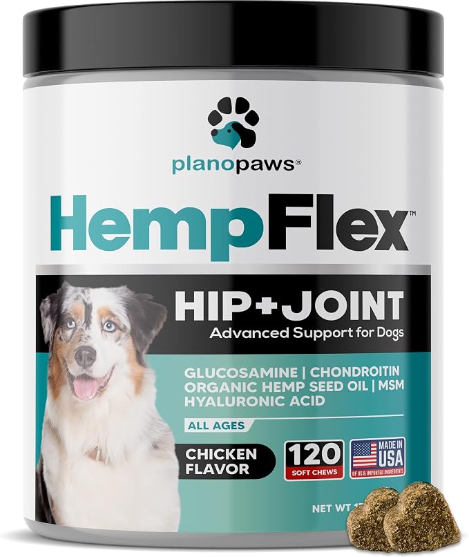 Glucosamine for Dogs Hip and Joint Supplement, 120 Soft Chews with Hemp