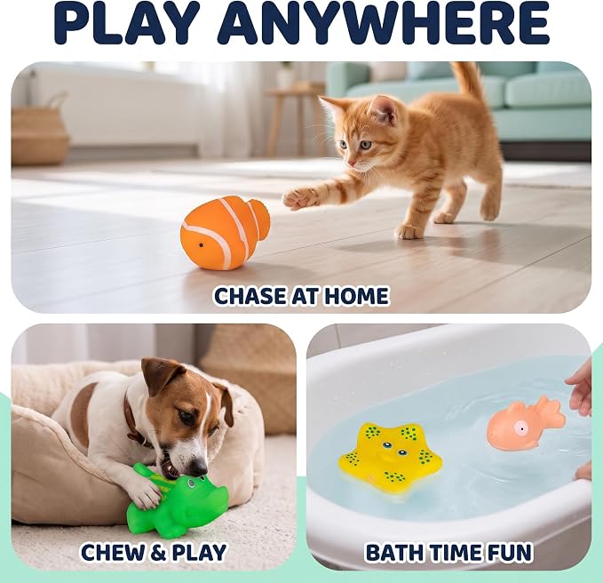 6 Pcs Pool Cat Interactive Toy, Floating Water Toy, Cat Pool Toys, Pet Kitten Swimming Bathing Fish Toy,Bath,Sensory Toys, for Cats for Endless