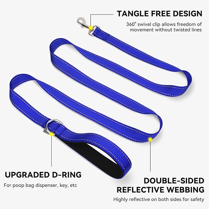 Joytale Reflective Dog Leash for Medium & Large Dogs, 5 FT x 1", Navy Blue | Heavy Duty Nylon Webbing, Padded Handle for Comfort, Visible at Night, for Walking & Training