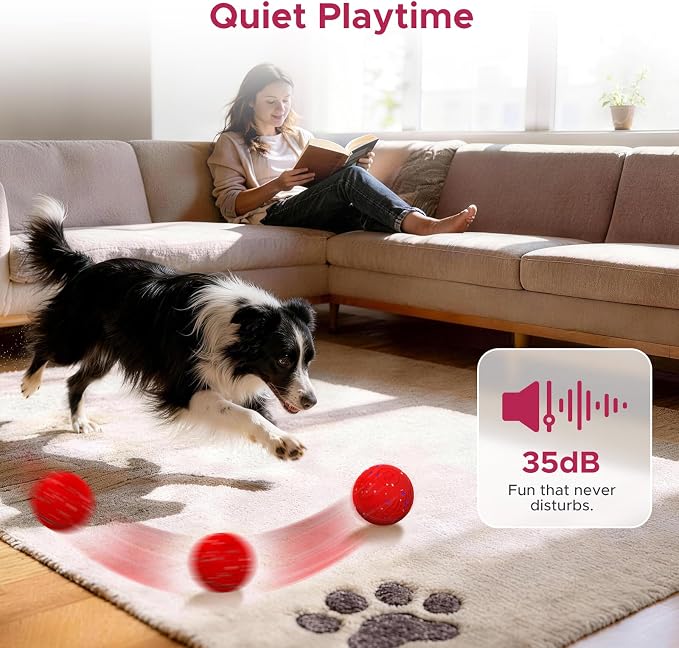 Dog Toys for Small Medium Dog to Keep Them Busy, Smart Interactive Dog Toys, Automatic Moving Bouncy Dog Balls 3-Modes with Lights, Motion Activated Rolling Dog Balls, Mental Stimulation, E-TPU Red