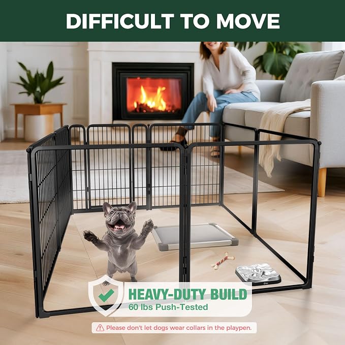 FXW AuraSpace Pro Acrylic & Wire Mesh Indoor Dog Playpen, 32" Height 8 Panels Metal Dog Pen for Small and Medium Dogs, Black│Patented