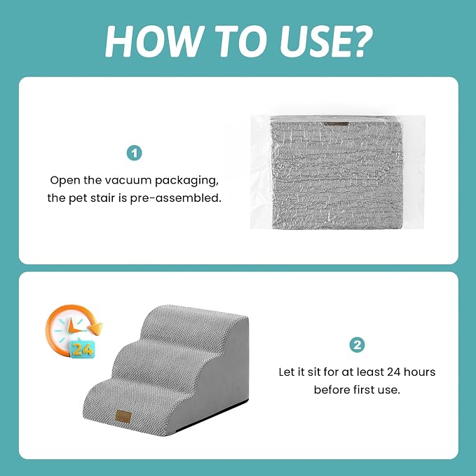 COZY KISS Dog Stairs for Small Dogs, 3 Step Pet Stairs for Beds & Couches | 13" H Curved Non-Slip Foam Dog Steps with Washable Cover for Puppies, Older Cats & Small Dogs, 15.7x19.7x13 in, Gray