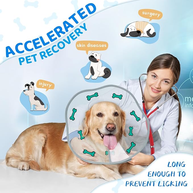 Dog Cone After Surgery - Soft, Comfortable, Adjustable Recovery Collar for Large, Medium, Small Dogs - Stop Licking with Soft Protect Edge (Bone, XL)