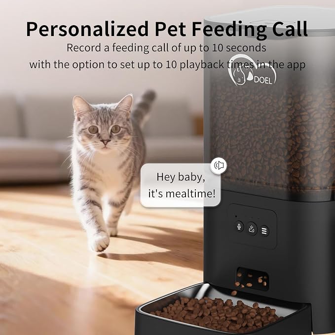 DOEL 2.4GHz WiFi Automatic Cat Feeder and Water Fountain, 6L/24 Cups Timed Dry Food Dispenser for 2.5 Weeks, with APP Remote Control, Voice, for Small Medium Dog Puppy Kitten