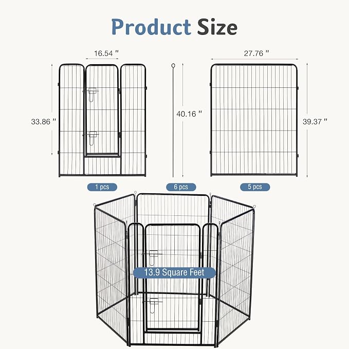 DUMOS Dog Playpen Indoor/Outdoor, Metal, 40in, 6 Panels, Foldable with Door