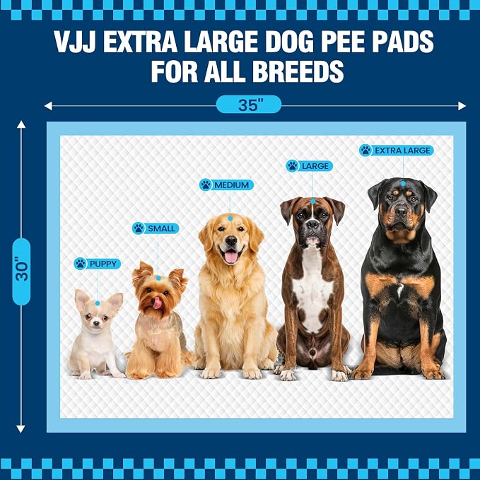 VJJ Puppy Pads XL 30"x35", 50 Count Pee Pads for Dogs Large for Doggie&Cats, Disposable Dog Pee Pads Extra Large, X-Large Potty Pads for Indoor, Outdoor Use