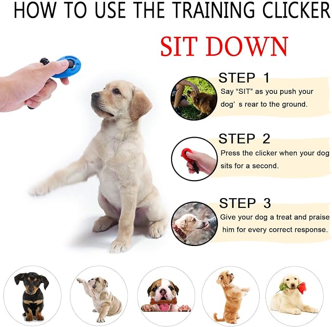 Dog Training Clicker with Wrist Strap, 2 Pack, Black & New Blue