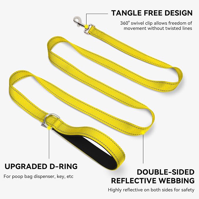 Joytale Reflective Dog Leash for Small Dogs, 5 FT x 3/4", Yellow | Heavy Duty Nylon Webbing, Padded Handle for Comfort, Visible at Night, for Walking & Training