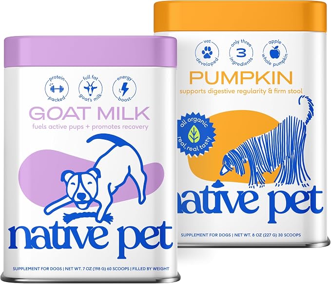Native Pet Pup-Kin Spice Latte Bundle - Goat Milk for Dogs and Pumpkin for Dogs - Two Dog Food Topper Powders in One!