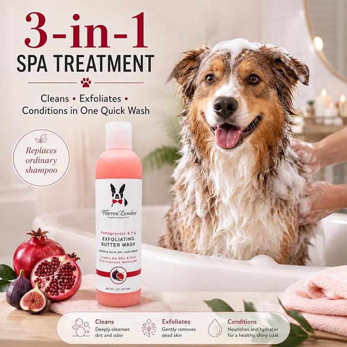Warren London Exfoliating Butter Wash Dog Shampoo – Pomegranate & Fig, 1 Gallon Groomer Size | Cleansing, Conditioning & Exfoliating Shampoo with Jojoba Beads for Dry Skin, Odor & Shine | Made in USA