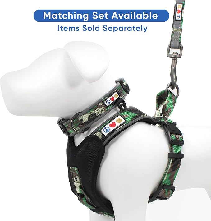 Pawtitas Personalized Camo Green Dog Leash 6 ft Custom ID Lead for Dogs & Puppies Reflective Comfortable Padded Handle Embroidered Name & Phone Number