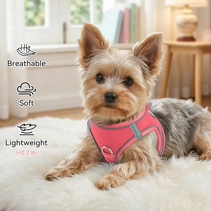 Joytale Step-in Dog Harness, Soft Breathable Mesh, Pink XXXS | Adjustable Fit for Small Dogs, Easy Step-in with Secure Fastener, Even Chest Pressure, Reflective For Night Safety, Washable