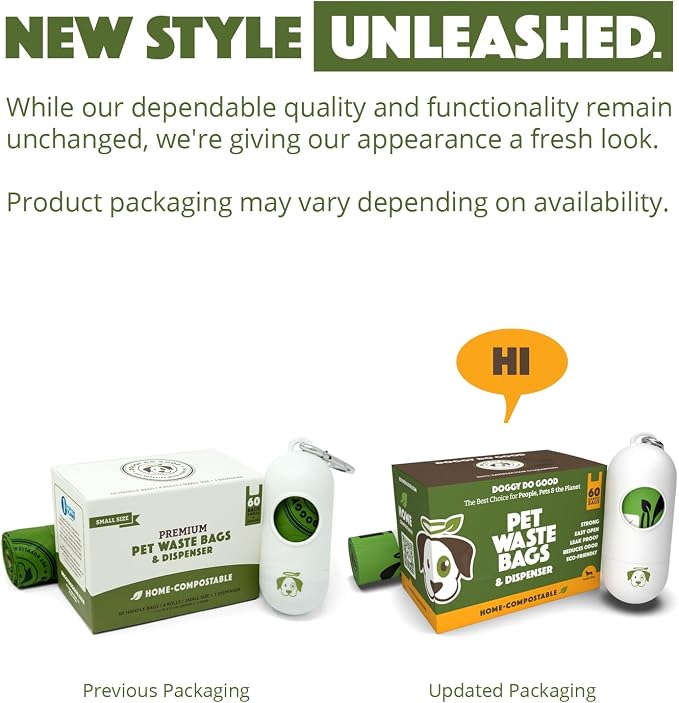 Doggy Do Good - 60 Count, Small Size - Heavy Duty Poop Bags for Small Dogs with Handles & Dispenser - Dog Waste Bags Made from 38% Vegetable-Based Materials - Landfill-Friendly, Unscented, Leak-Proof