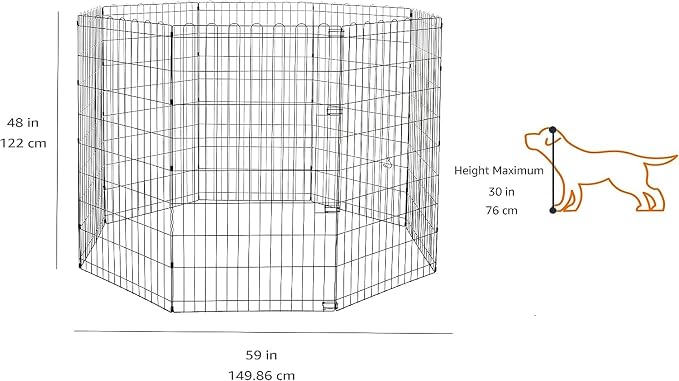 Amazon Basics Foldable Octagonal Metal Exercise Dog Playpen, Indoor/Outdoor, No Door, 8 Panels, 24 x 48 Inches, Rust-Resistant, X-Large, Black