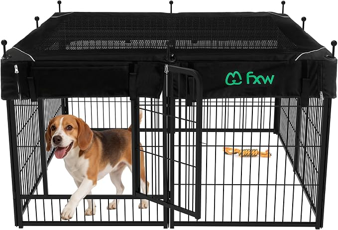 FXW Rollick Unleashed Dog Playpen, 32in, 8 Panels with Cover, Small/Medium, Black