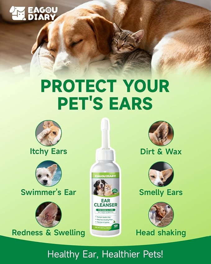 Eagou Diary Dog Ear Cleaner Solution with Aloe, Lavender, Chamomile
