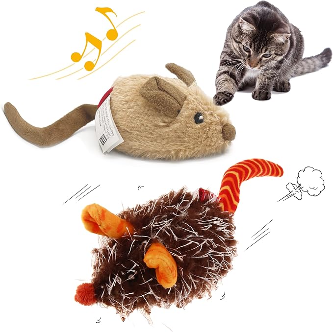 Gigwi Automatic Moving Cat Mice Toys 2 Pack, Interactive Chase Toys for Cat | Electronic Motion-Activated Mouse Squeaky Toy, Brown & Orange Colors, Cat Hunting Toy Great for Indoor & Outdoor Exercise