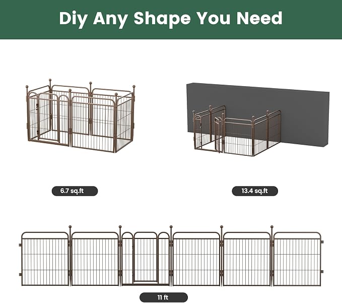 Gardner Pet Dog Playpens, 24" H 6 Panels Dog Pen Outdoor/Indoor Dog Fence Exercise Pen for Small/Medium Dogs, Pet Play Yard Gate with Gravity Automatic Lock, Pet Playpen, Brown