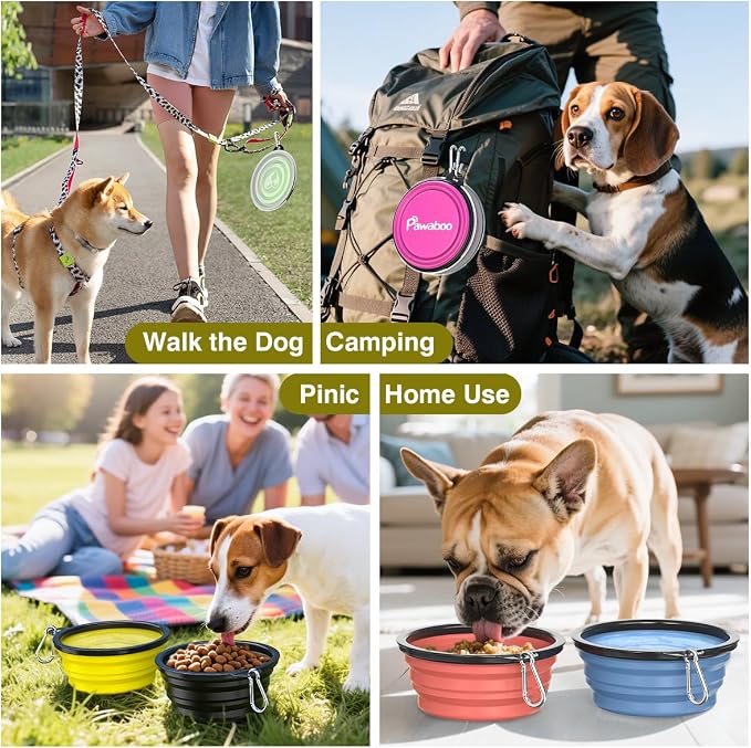 Pawaboo Collapsible Dog Bowls, 2 Pack, 1000ml, Yellow+Black