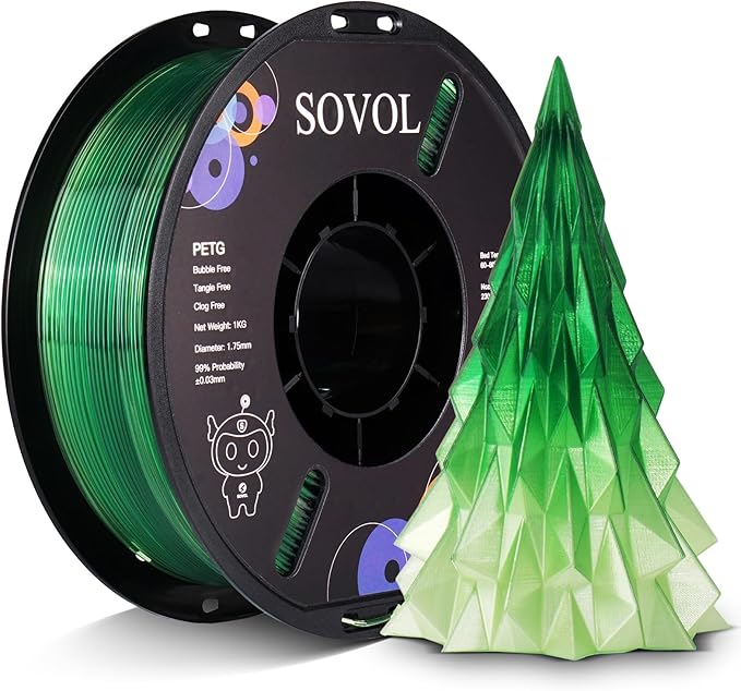Sovol 3D Printer PETG Filament 1.75mm, Gradient Multicolors Filaments Material, 1kg (2.2lbs), Dimensional Accuracy +/- 0.03 mm, Fit Most FDM Printer, Green
