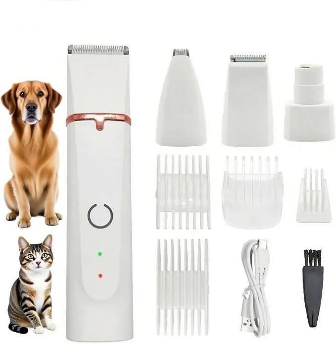 4-in-1 Dog Clippers Grooming Kit, Low Noise Cordless - White