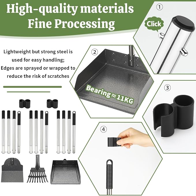 T2Y Pooper Scooper, Long Handle Dog Pooper Scooper, Adjustable Stainless Steel Rake & Extra Large Tray, Antirust & Durable Poop Scoopers for Yard, Lawn, Snowfield, Suitable for Multi-Dog Family