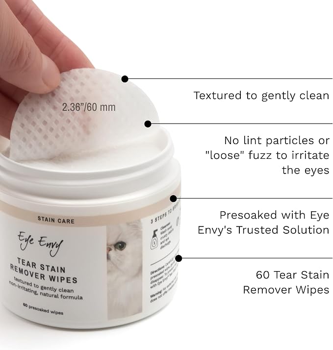 Eye Envy Tear Stain Wipes for Cats, 60 Count