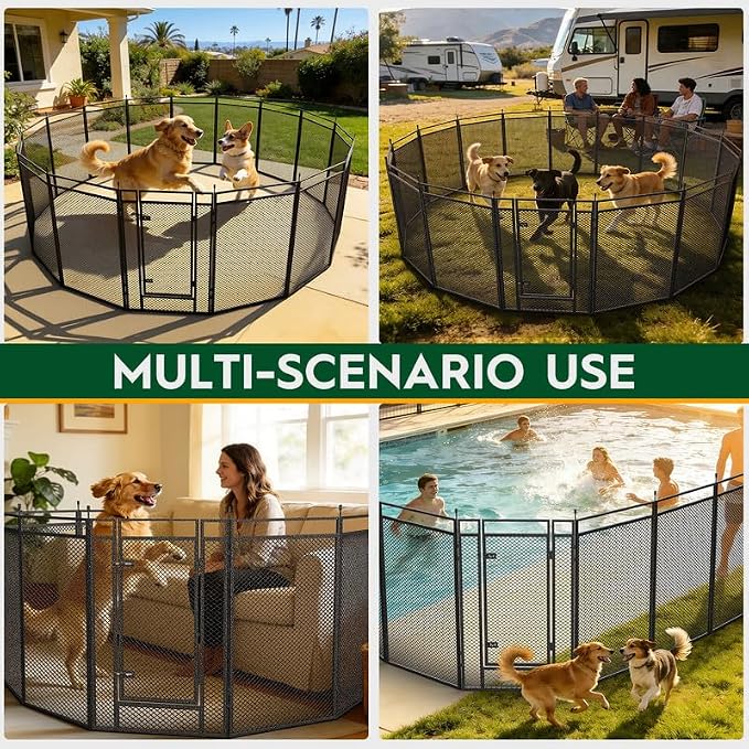 Dog Playpen with Safety Mesh, 24in 40 Panels, Black-Silver