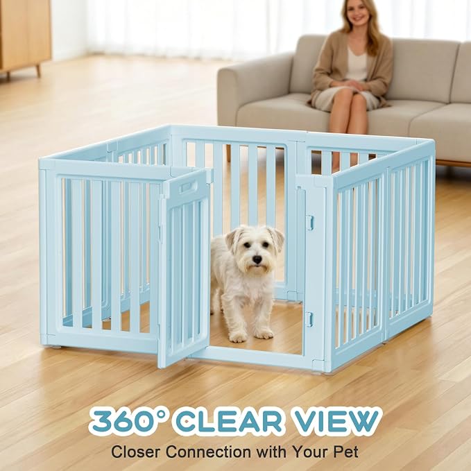 Dog Playpen, Clear Dog Pen, Dog Pen Indoor, Easy to Install and Remove Dog Play Pen, Puppy Playpen Suitable for Dogs, Cats,Dog Playpen Indoor (Blue, 30.3 inch Height, 8 Panels)