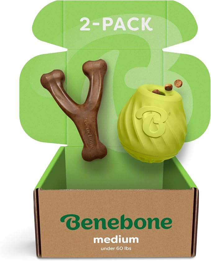 Benebone Medium Wishbone Chew Toy + Pawbler Treat Dispenser – Bacon Flavor, Durable, for Aggressive Chewers