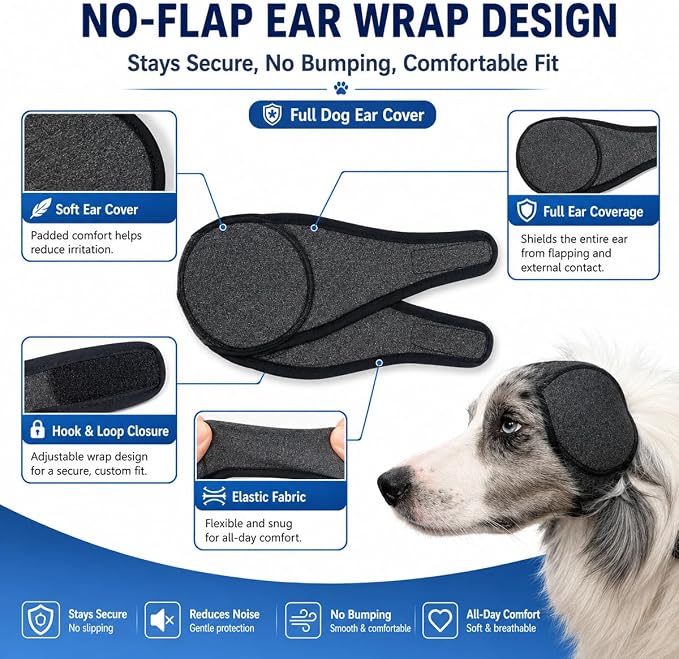 Dog Ear Muffs Noise Protection, Adjustable No-Flap Dog Ear Cover for Fireworks, Thunderstorms, Grooming, Blow Drying