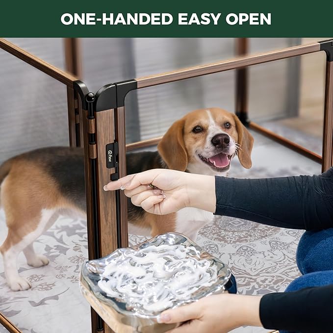 FXW AuraSpace Pro Acrylic Indoor Dog Playpen, Heavy-Duty with Metal Frame, 32" Height 8 Panels for Small and Medium Dogs, Walnut│Patented