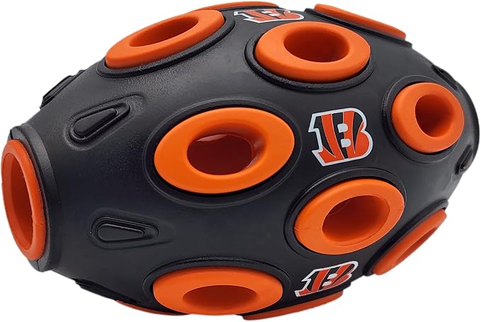 NFL Cincinnati Bengals Football Treat Dispensing Toy for Dogs and Cats, Rubber Ball Dog Toy, Interactive Fun Dog Treat Toy, Natural Rubber Dog Feeding Toy