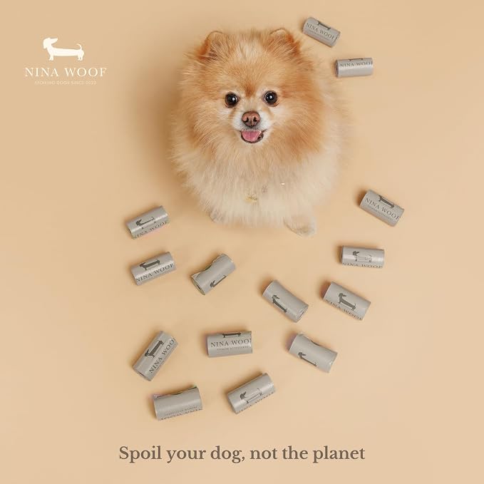NINA WOOF Dog Poop Bags Rolls - 90 Compostable & Biodegradable for Puppy Walks, Travel, Thick Refill Housebreaking dog poo bags Premium Cornstarch Pet Poo Bags Dogs