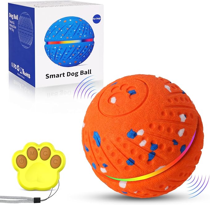 Interactive Dog Ball, Remote-Controlled Moving Dog Toy with Colorful Lights, 3 Interactive Modes and TPU Material, Bouncing Ball for Dogs to Keep Them Entertained