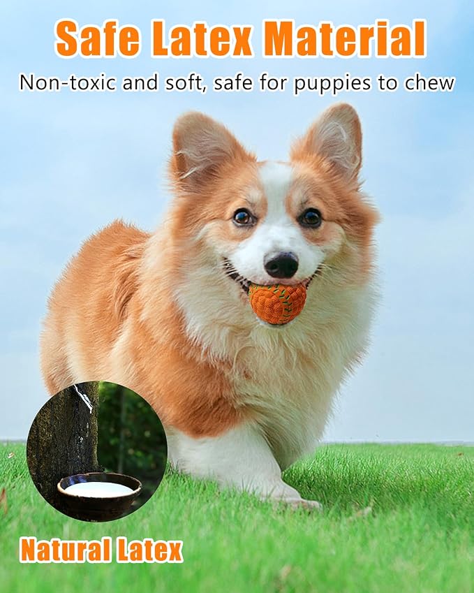 Squeaky Dog Balls, Interactive Funny Puppy Chew Toys for Fetch Play to Keep Them Busy, Latex Rubber Pet Tennis Soccer Ball Toy Bundle (4 Pack) for Puppies Small Breed Dogs