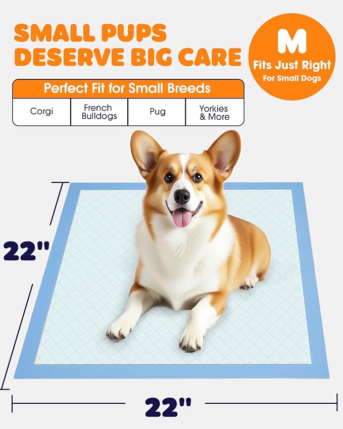 Powools Puppy Pads - Super Absorbent & Spill-Proof Pee Pads for Dogs with 6-Layer Material, Quick-Dry Potty Pads for Floors, Furniture, Vehicle, 22" × 22", 150 Packs