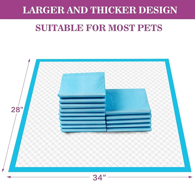 IMMCUTE Dog Pee Pads Extra Large 28"x34", X-Large Training Puppy Pee Pads Super Absorbent & Leak-Proof, XL Disposable Pet Piddle Pad and Potty Pads for Dogs, Puppies, Doggie (60 Count)