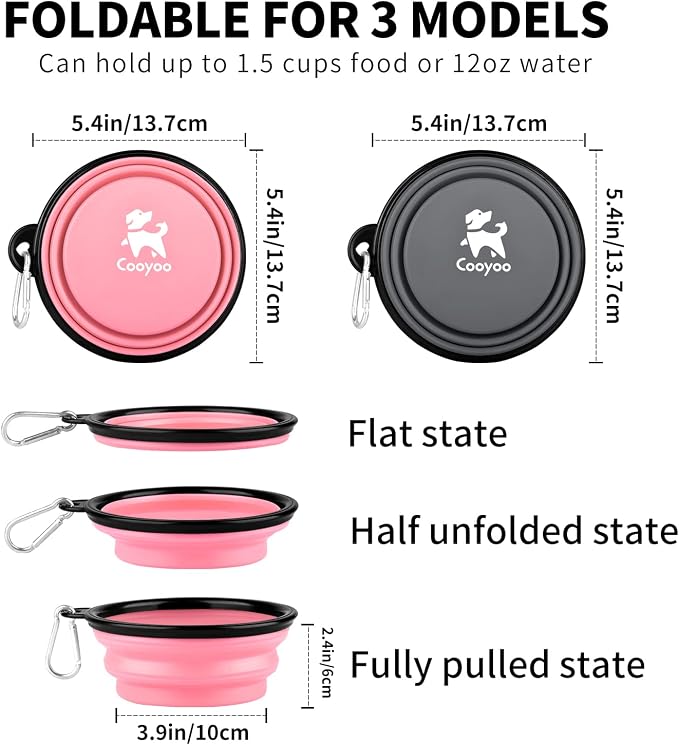 COOYOO Collapsible Dog Bowl, 2 Pack, with Carabiners