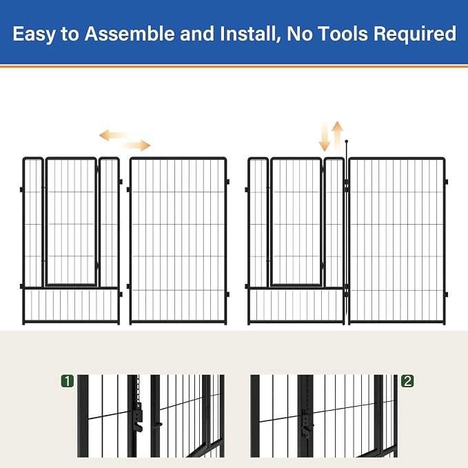 Dog Playpen 42 inch 4 Panels for Indoor & Outdoor Use – Heavy-Duty Metal Pet Fence with Ground Stakes, Rounded Ball Tops for Safety, Stable & Foldable Design, Easy to Assemble