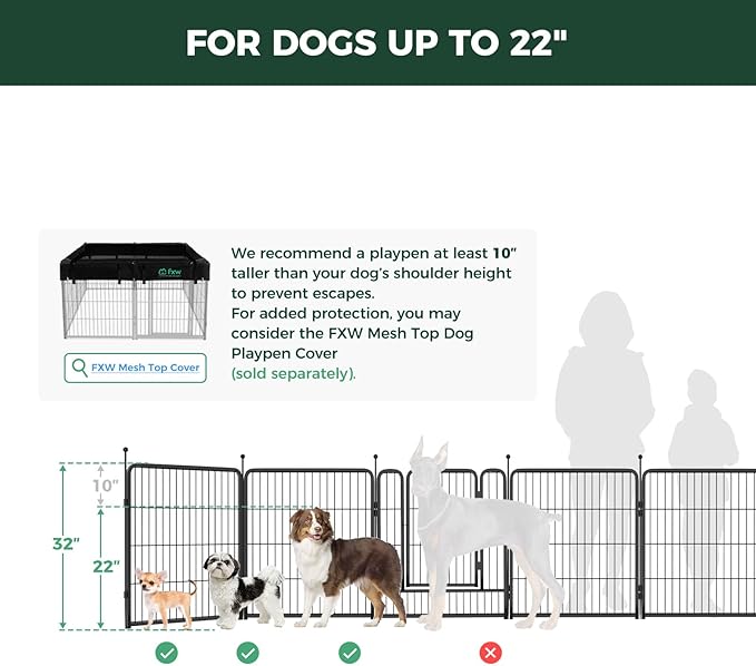 FXW Rollick Unleashed Dog Playpen, 32in, 24 Panels, Small/Medium, Black