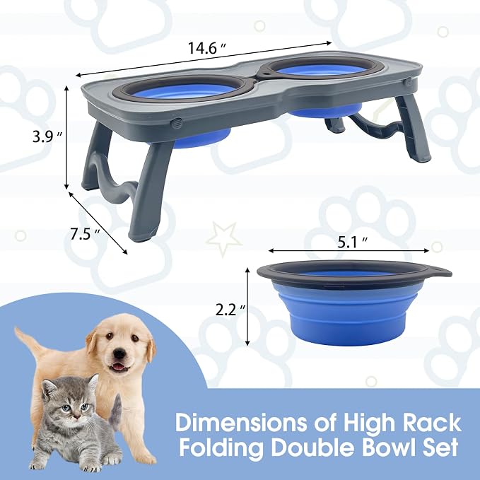 PINVNBY Elevated Portable Dog Bowl Stand with Collapsible Bowls