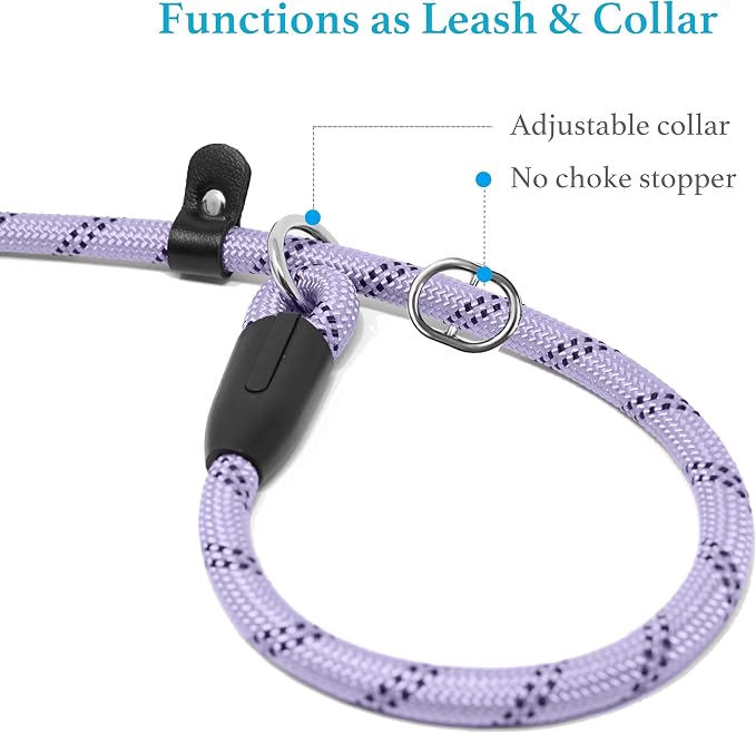 iYoShop Durable Slip Lead Dog Leash, 1/2" x 5 FT, Lavender | Padded Handle, Reflective Threads, No Pull, Dog Training Leash