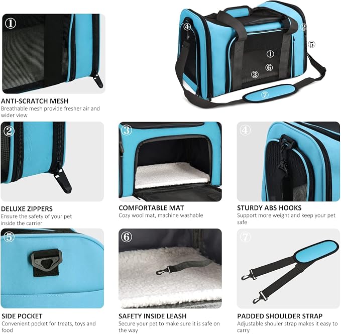 Henkelion Pet Carrier, Small/Medium Up to 15 lbs, Airline Approved, Blue