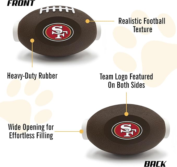 NFL San Francisco 49ers Football Treat Dispensing Toy for Dogs and Cats, Rubber Ball Pet Toy, Interactive Fun Doggie Treat Toy, Natural Rubber Feeding Toy