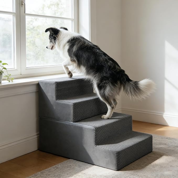 4-Step Dog Steps 18’’ for Bed cat & Dog ramp for Stairs & Step high Bed Non-Slip Out- & Indoor