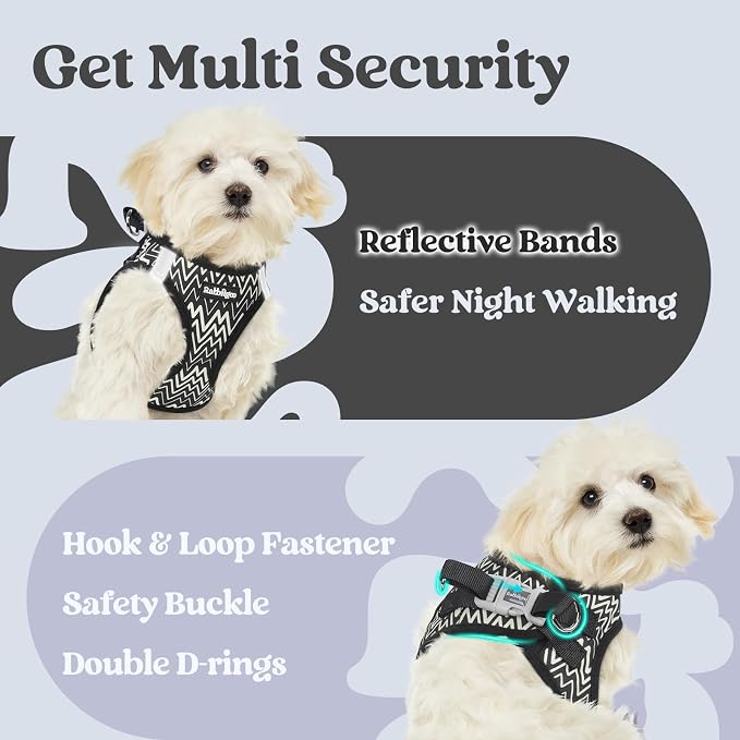 rabbitgoo Step-in Small Dog Harness, Puppy Vest for Small Sized Pet | Easy Put on and off, Lightweight, Soft, Breathable Quick-Dry Air Mesh for Comfortable Secure Walking, Black Zigzag M