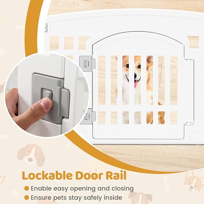 Giantex 12 Panel Dog Playpen, 24'' Tall Plastic Pet Fence with Lockable Door, Indoor Outdoor Puppy Exercise Pen for Small Medium Dogs, Expandable & Configurable into Square or Rectangle