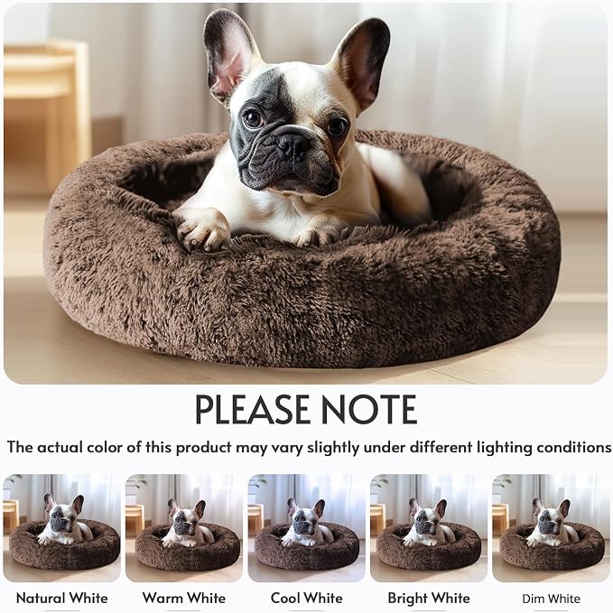 JOLLYVOGUE 20" Calming Donut Dog & Cat Bed, Coffee