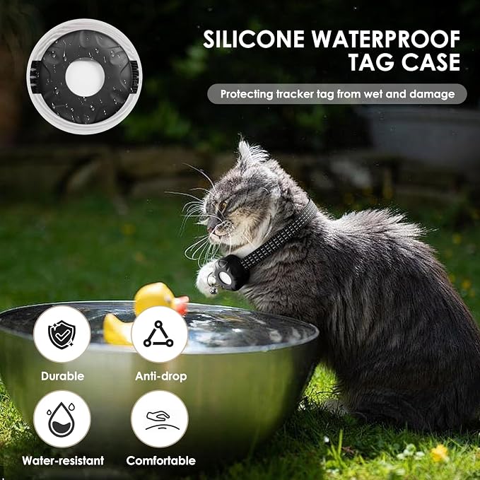 Pet Tracker for Cats, Compatible with Apple Find My App (Only iOS), Cat GPS Tracker Works with Any Collar, No Monthly Fee, Waterproof, Purple (Black)